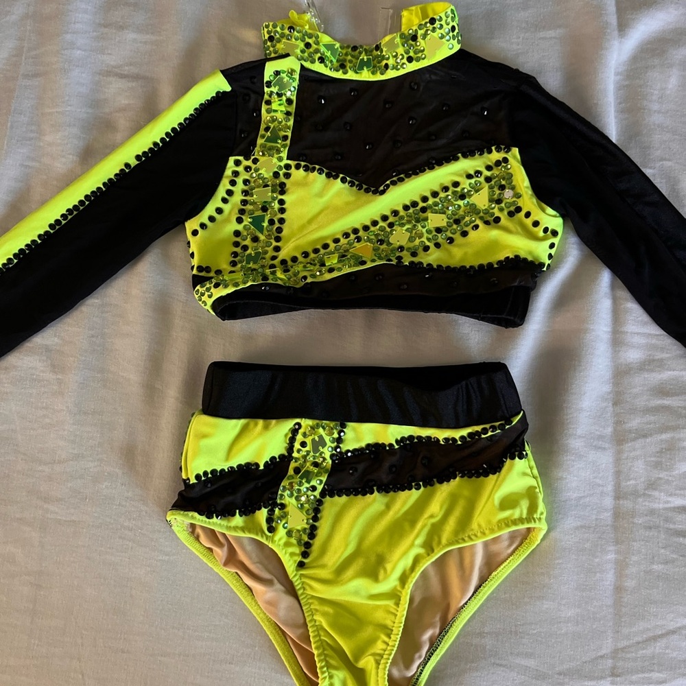 Glamour Neon Yellow and Black Kids Dance Costume